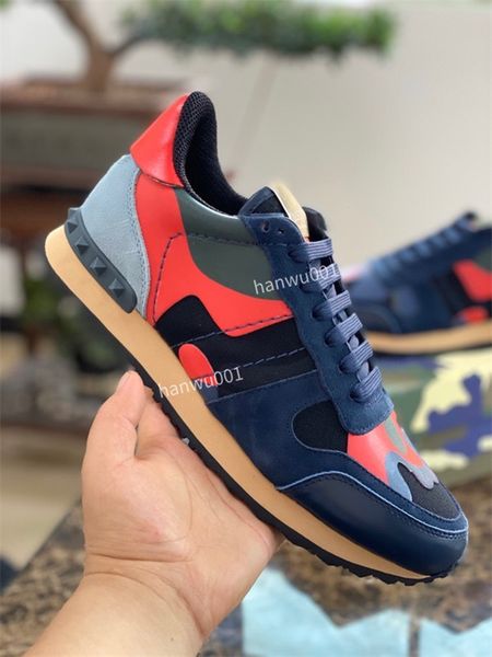 

men luxury designer dress shoes sneakers in camouflage mesh fabric rubber stud mens trainers jogging walking size38-46, Black