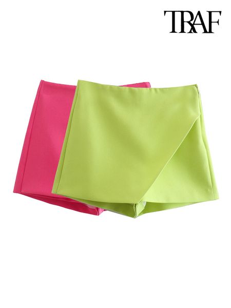 

women's shorts traf women fashion asymmetrical shorts skirts vintage high waist side zipper female skort mujer 230209, White;black