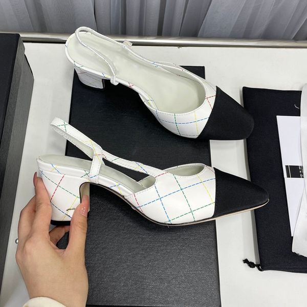 

sheepskin womens sandals grosgrain chunky heels 6cm flat dress shoes slip-on classic slingbacks gifts round toes 22ss wedding shoes for part, Black