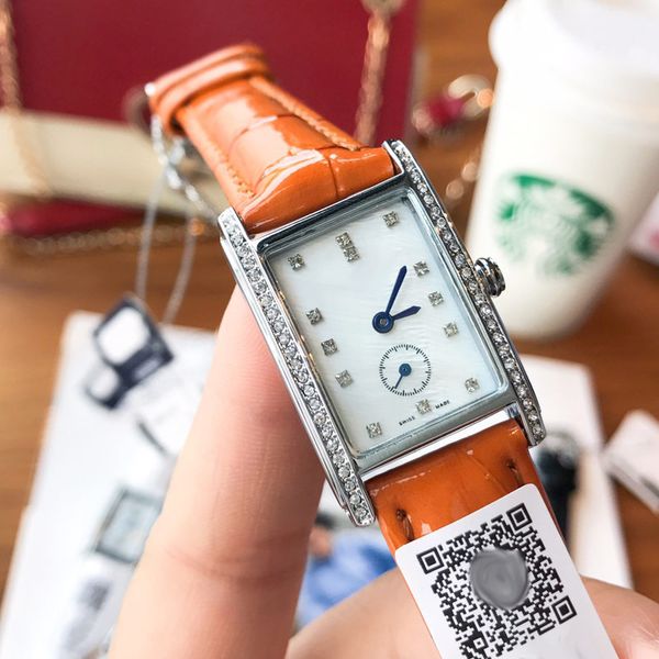 

luxury womens rectangle watches brand diamond designer fashion lady watch leather strap quartz wristwatches for women christmas mother', Slivery;brown