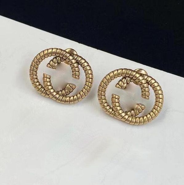 

2023 luxury letters designer brand stud earrings retro vintage copper colorful crystal stone ear rings jewelry for women party with box, Golden