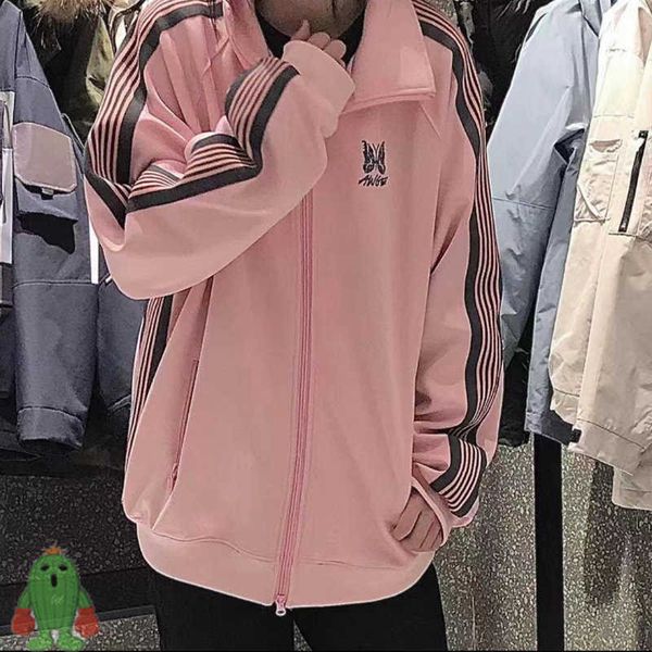 

men's hoodies sweatshirts ge needles butterfly embroidery sweatshirt set zip jacket men women pink side webbing couple suit j230208, Black