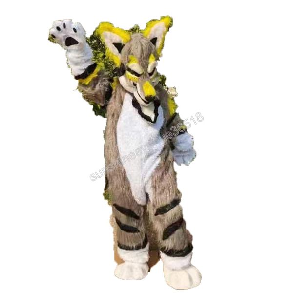 

long fur furry husky dog mascot costume cartoon anime theme character carnival adults size christmas birthday party outdoor outfit suit, Red;yellow