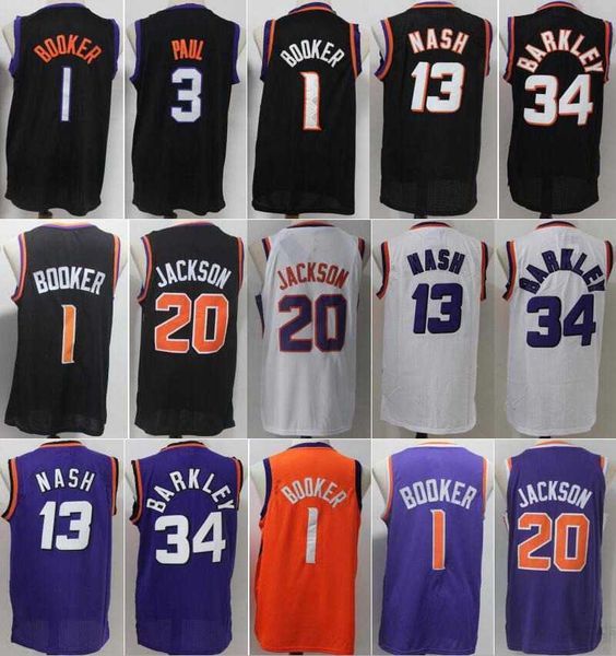 

basketball devin booker jersey 1 deandre ayton 22 chris paul 3 steve nash 13 charles barkley 34 all stitched city earned, Black;red
