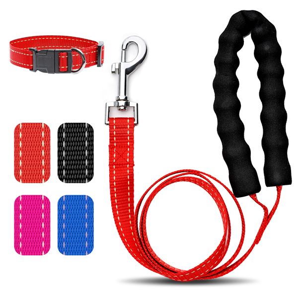 

Dog Collar and Leash Set, Adjustable Nylon Pet Collar with Matching Leash for Small Medium Large Dogs, Quick Release and Breathable Collar Leash for Dog Puppy Cat