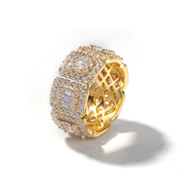 

hip hop vintage full crystal zircon ring cluster rings 8mm10mm real gold plated men women ring jewelry, Golden;silver