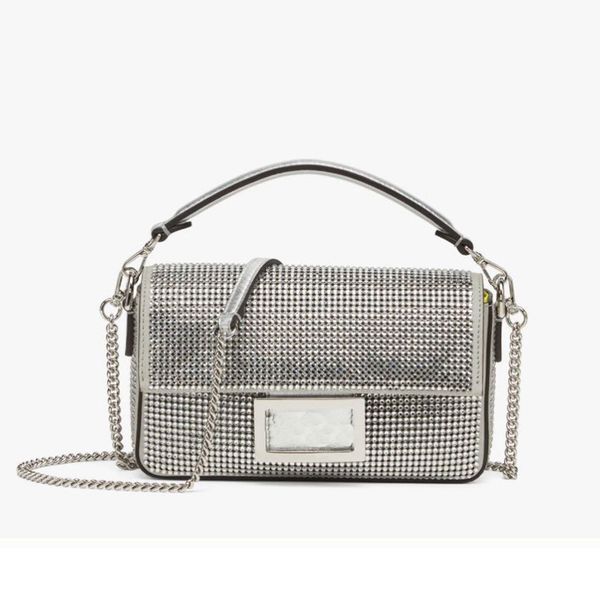 

mini diamond baguette bag women handbags genuine leather co-branded cross body bags beauty head magnetic buckle flip hasp detachable chain s