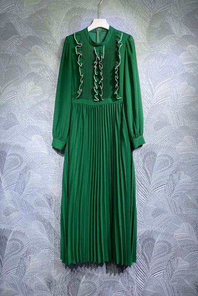 

spring new long dress high-necked hem folding, Black;gray