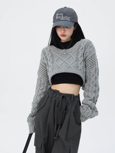 

women s sweaters early autumn hollow out short jumper o neck long sleeve casual women fashion harajuku solid pullovers femme y2k 230208, White;black
