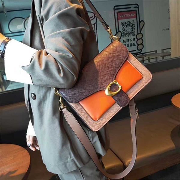

new bag leather women's contrast color first layer cowhide single shoulder messenger high-end ladies small square