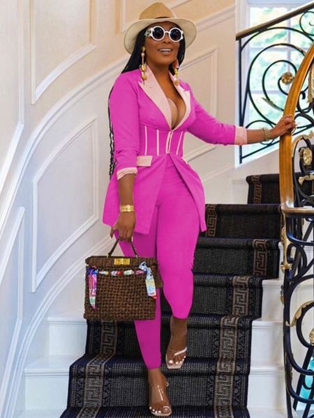 

womens two piece pants 2 set blazer sets fashion office suit double breasted solid notched long sleeve and pant trousers 230209, White