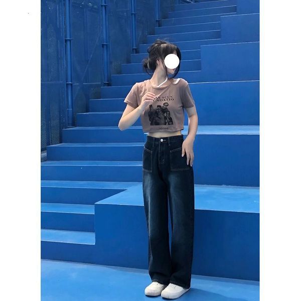 

women's jeans fashion niche design sense student small retro blue high waist loose wide leg slim mopping pants for women 230209