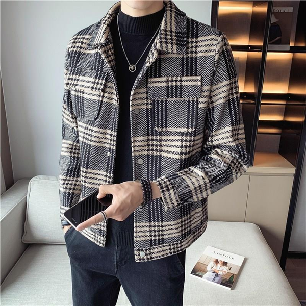 

2021 Plaid Handsome Jacket Men' Autumn and Winter New Korean Trend Slim Thickening Men' Joker Casual Coat, Silver