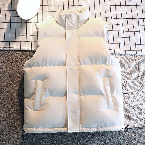 

men's vests white vest jacket men fashion clothing autumn winter cotton padded sleeveless jackets solid color warm thick waistcoat men, Black;white