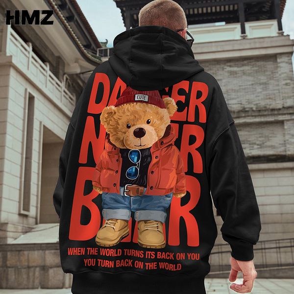 

men s hoodies sweatshirts hmz hip hop streetwear sweatshirt bear letter print pullover autumn harajuku cotton casual hooded 230208, Black