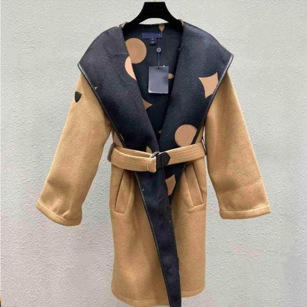 

women's trench coats fashion womens wool blends outerwear coats designer letter flower long jackets with waist belt trendy down jacket, Black