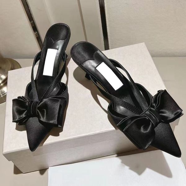 

womens pointed tos sandals mesh silkwith bow slippers stiletto heels dress shoes for wedding party designer sliders classic black flip flops