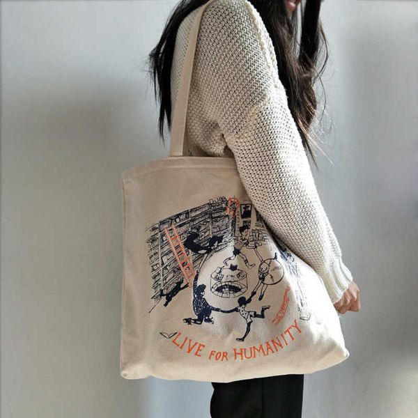 

canvas shoulder bag for women koreans large tote shopper bags handbag cotton cloth shopping bag reusable eco beach bags