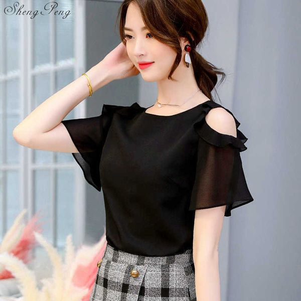 

women's t-shirt 2019 off shoulder short sleeve blouses print floral chiffon shirts casual ladies clothing female blusas v1768 y2302, White