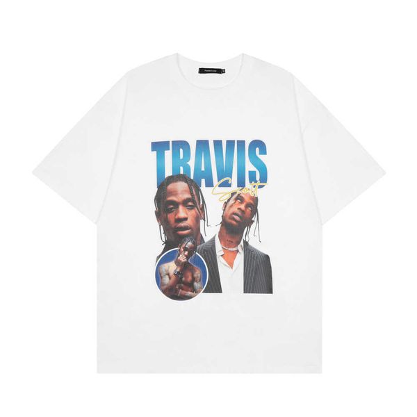 

t-shirt men tee fashion trav outwears sco designer loose high street worn wash easy limited vintage short sleeve hip-hop rapper printed shou, White;black