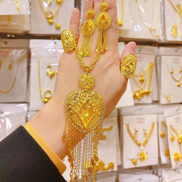 

bracelet necklace 24k gold plated dubai jewelry set chd21395 230209, Silver