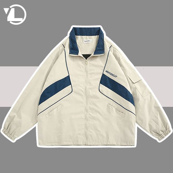 

men's jackets hop hip patchwork varsity jacket men women japanese harajuku color block windbreaker coats autumn thin vintage cargo jack, Black;brown