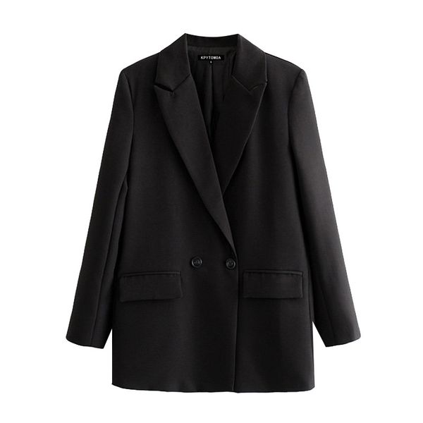 

womens suits blazers women black fashion office wear double breasted coat vintage long sleeve pockets female outerwear chic 230209, White;black