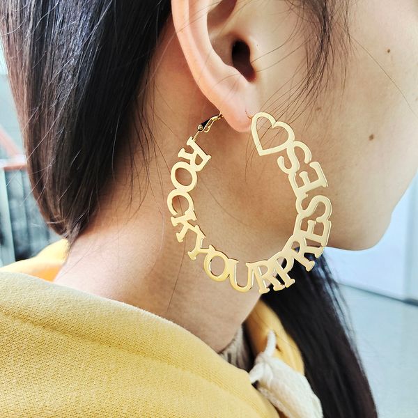 

hoop huggie hoop earrings customize name earrings personality earrings with statement words hiphop multiple letter earrings family earrings, Golden;silver