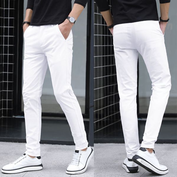 

mens pants pure white slim fit business for men suit ankle length summer autumn formal leisure trousers l79 230209, Black
