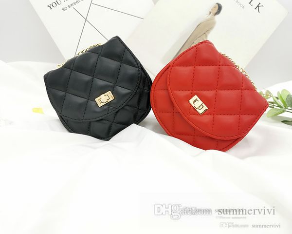 

2023 kids diamond lattice quilted leather handbags girls pu leather one-shoulder bag luxury children metals chain messenger wallet z0034, White