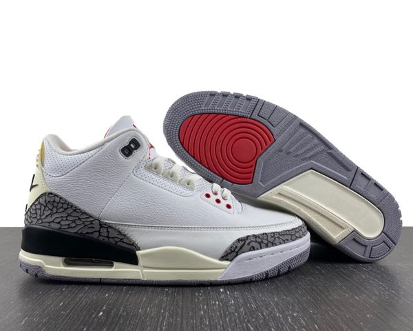 

jumpman 3 og white cement reimagined basketball shoes 3s summit white/fire red-cement grey outdoor trainers sports sneakers with original bo