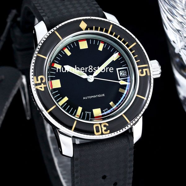 

fifty fathoms tribute mens watch 5008b-1130-b52a 904l stainless steel swiss cal.26-330s automatic 28800vph sapphire crystal luxury wristwatc, Slivery;brown