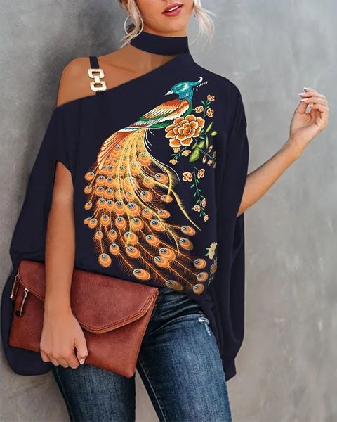 

women's blouses shirts vintage pattern printed pullover blouse women elegant fashion batwing sleeve party shirts office casual stand co, White