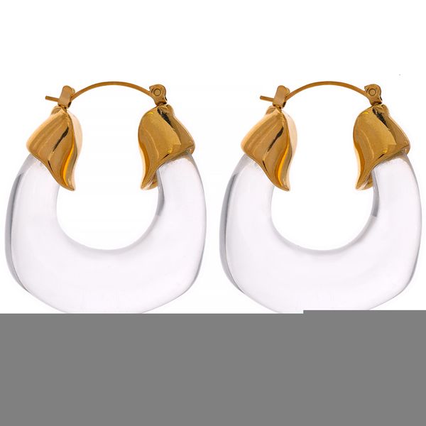 

hoop huggie yhpup transparent acrylic stainless steel statement earrings waterproof big chunky exaggerated fashion earrings for women 230209, Golden;silver