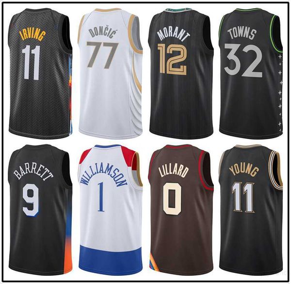 

city basketball jersey edition doncic young luka trae irving morant kyrie towns karl-anthony zion barrett lillard rj damian blue white, Black;red