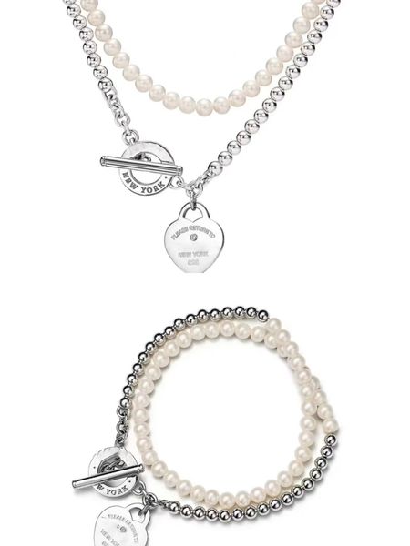 

gold torque bangle pendant necklace set pearl double layer fine jewelry chain bangle link chains love designer watches women men couple fash, Silver