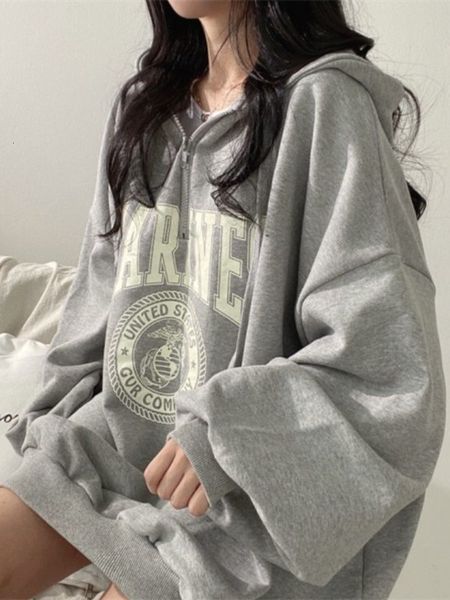 

women's hoodies sweatshirts deeptown hip hop zip up oversized hoodies women harajuku letter print sweatshirts gray vintage loose fleece, Black