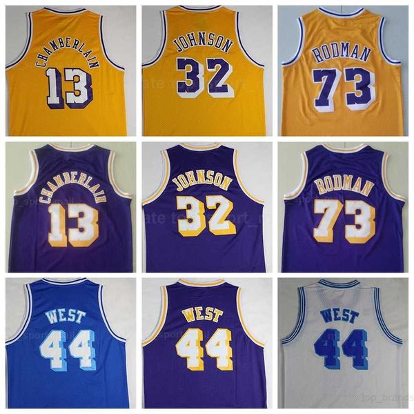 

men vintage basketball wilt chamberlain jersey 13 dennis rodman 73 jerry west 44 artest worthy johnson 32 stitched yellow purple, Black;red