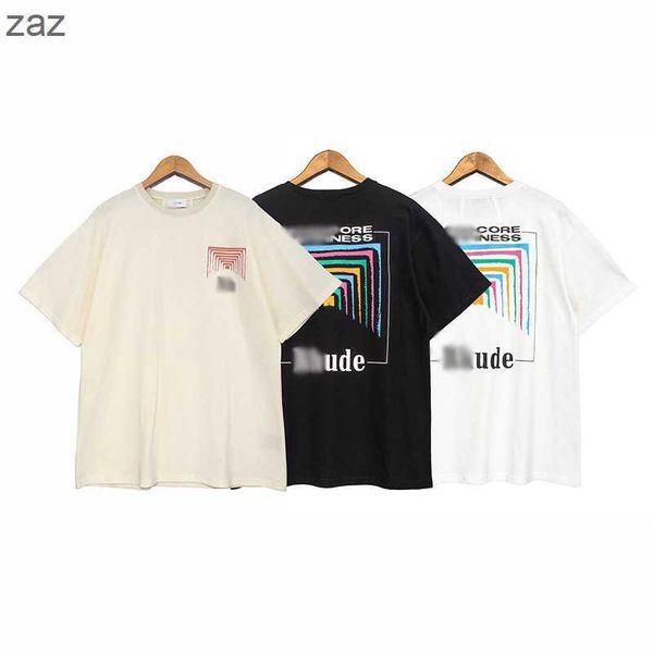 

t shirts super fire summer rhude short sleeve cigarette box square array abstract color tunnel printed loose casual bf7r, White;black