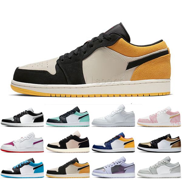 

2022 fragment jumpman 1 1s low basketball shoes white brown red gold banned unc court purple black shadow panda emerald crimson tint sports