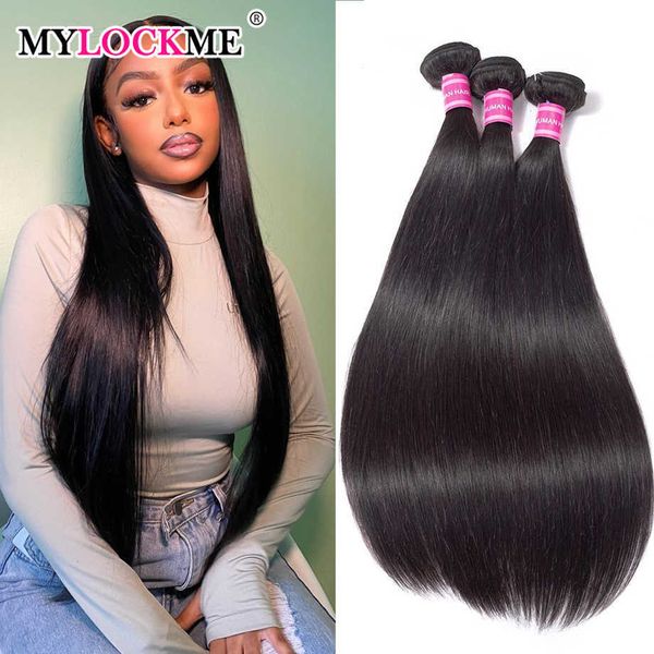 

lace wigs human hair sleek bundles straight brazilian weaving wick natural hair 100% human for women mylockme smooth weaves 230206, Black;brown