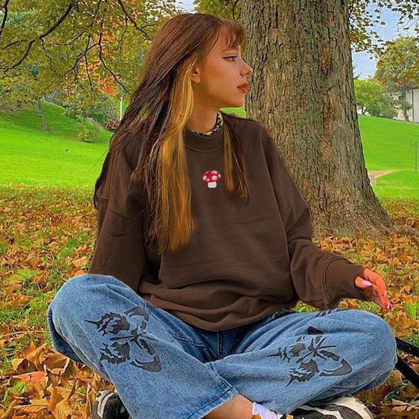 

women s hoodies sweatshirts autumn y2k sweatshirt women fashion printed pullover long sleeve brown sweat shirt 90s vintage korean streetwear, Black