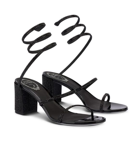 

summer brand cleo women sandals shoes renescaovillas crystal-embellished spiral wraps wrapped gladiator sandalias low-heeled wedding,party,d, Black