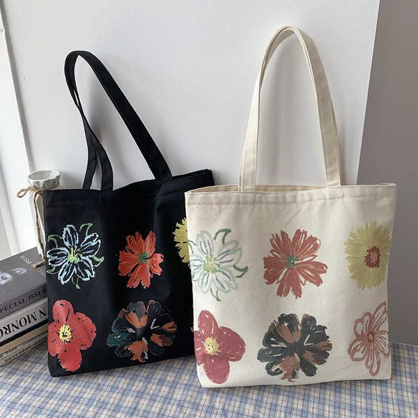 

flower printing canvas shoulder bags for women eco friendly reusable handbags female shopping bags casual foldable shoulder bags