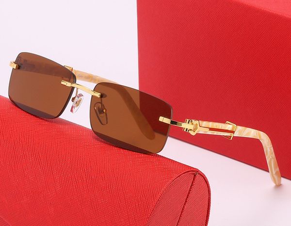 

2023 luxury brand designer square rimless sunglasses women men fashion vintage popular travel sun glasses metal shades, White;black