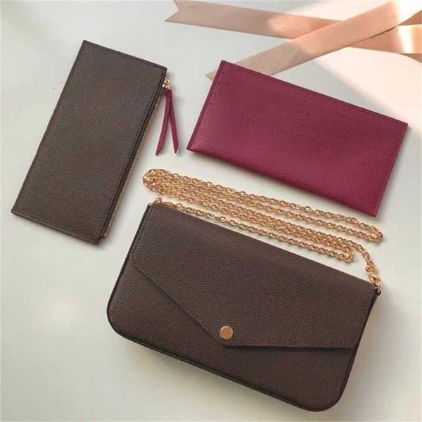 

selling 2022 luxury design pochette fashion ladies three-piece chain bag embossing clutch wallet coin purse card holder