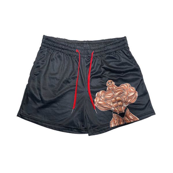 

men's shorts anime baki shorts biscuit oliva hanma print fashion classic gym mesh shorts running short pants one layer sport shorts for, White;black