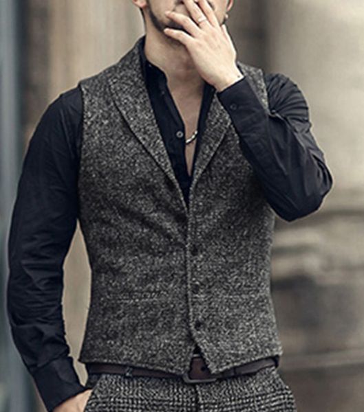 

mens vests classic suit vest herringbone pattern business waistcoat notch lapel wool tweed groomsmen for wedding 230209, Black;white