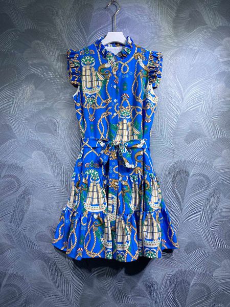 

2023 spring print tank dress temperament new mock neck, Black;gray