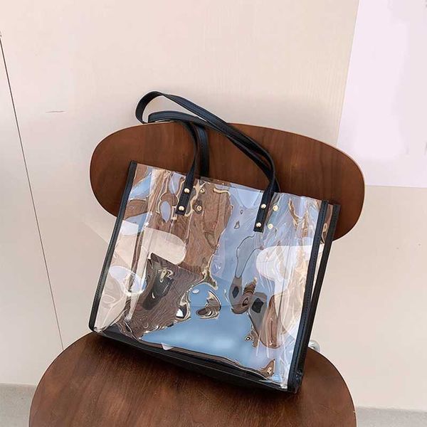 

evening bags transparent pvc shoulder bags for women purse handbag fashion jelly large shopping tote summer beach bag g230208